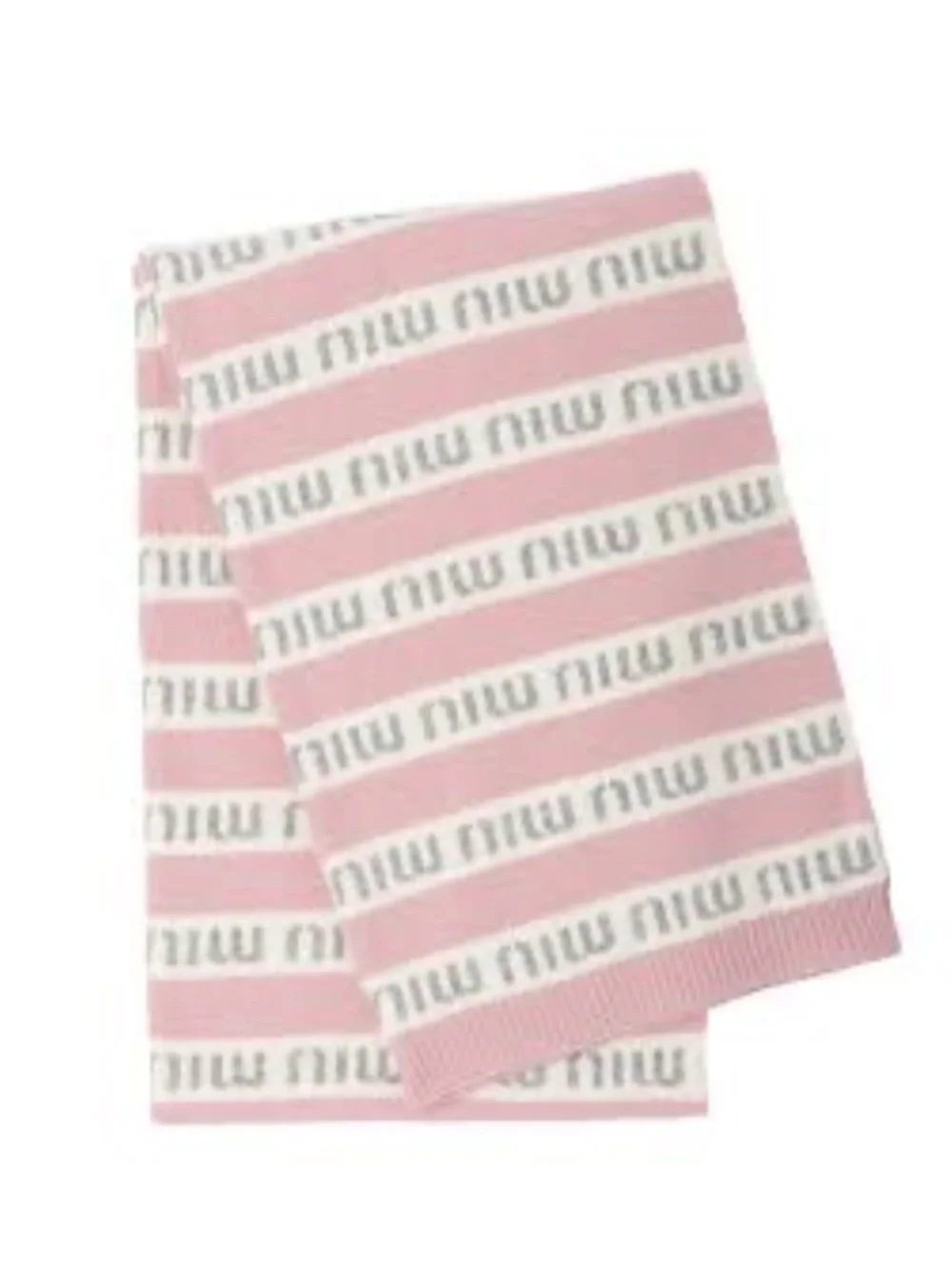 Miu Miu Blush Pink and Ivory Logo Stripe Scarf